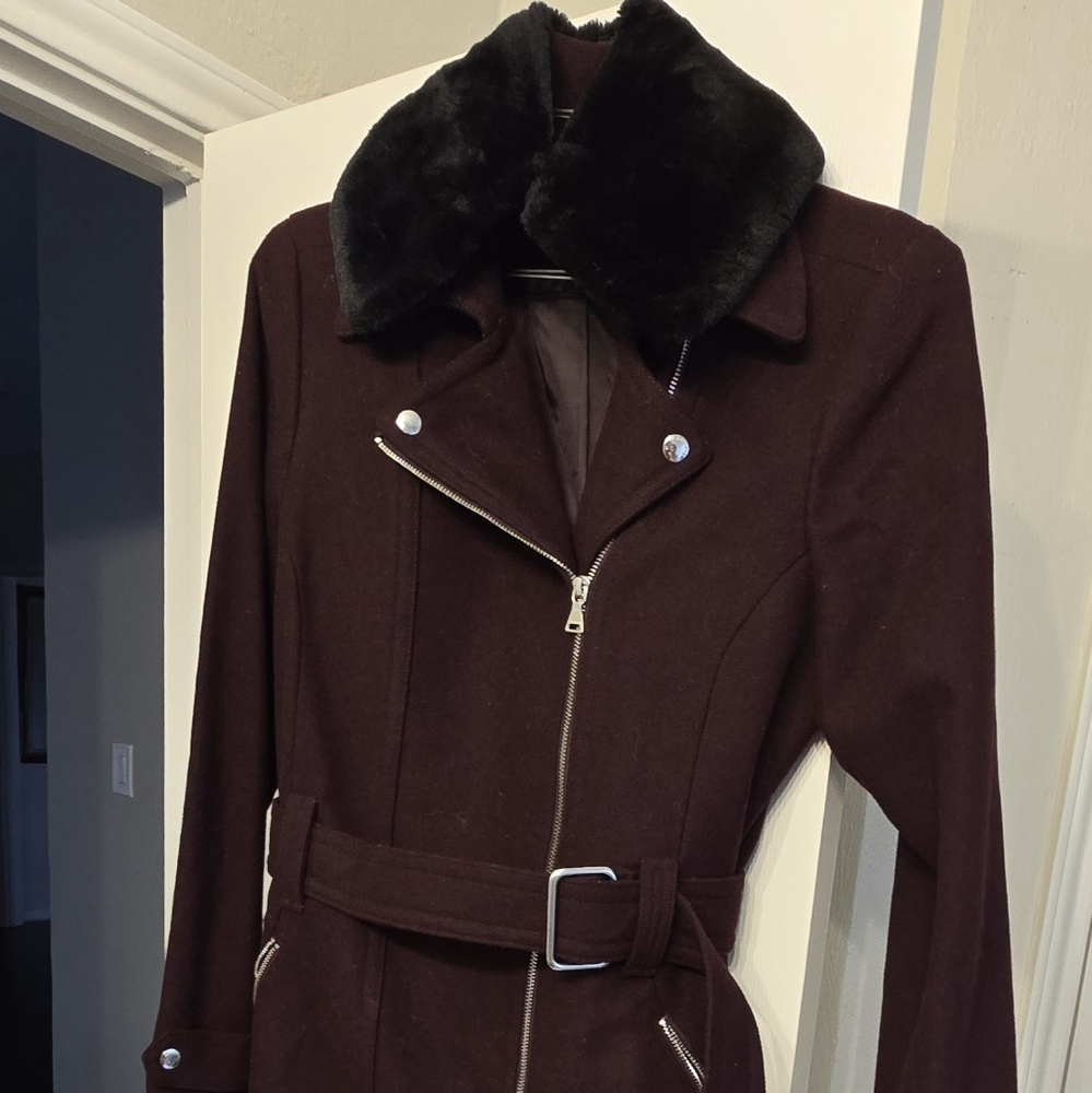 Express Black and Brown Trench Coat with Asymmetrical Zipper